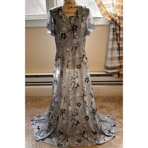 Women's Light Blue and Floral Maxi Dress, Size L, V Neck Cottagecore